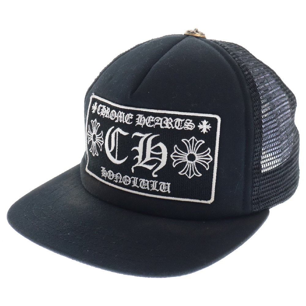 TRUCKER CAP トラッカーキャップ ホノルル限定 CHパッチ クロスボール付メッシュキャップ 帽子 ブラック Bランク