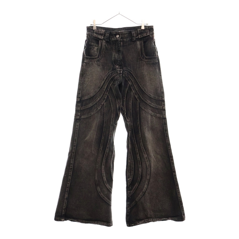 WAVE JEANS ウェーブ ジーンズ ウォッシュド加工 ワイドフレア デニム パンツ ブラック Bランク