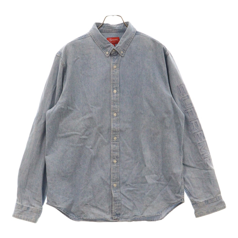 シュプリーム 18SS Denim Shirt 袖ロゴ刺繍長袖デニムシャツ 