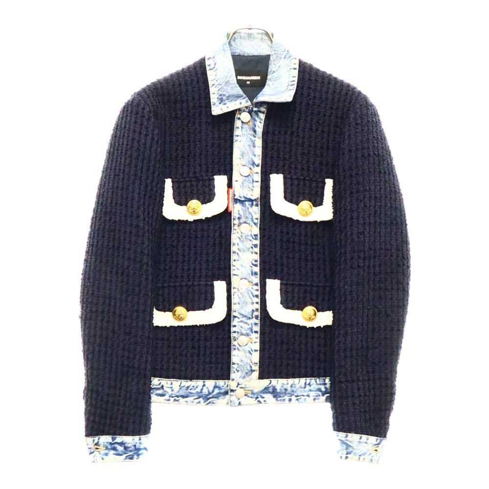 24SS BOUCLE DAN S71AN0517 パネルデザイン ブークレデニムジャケット ネイビー Aランク