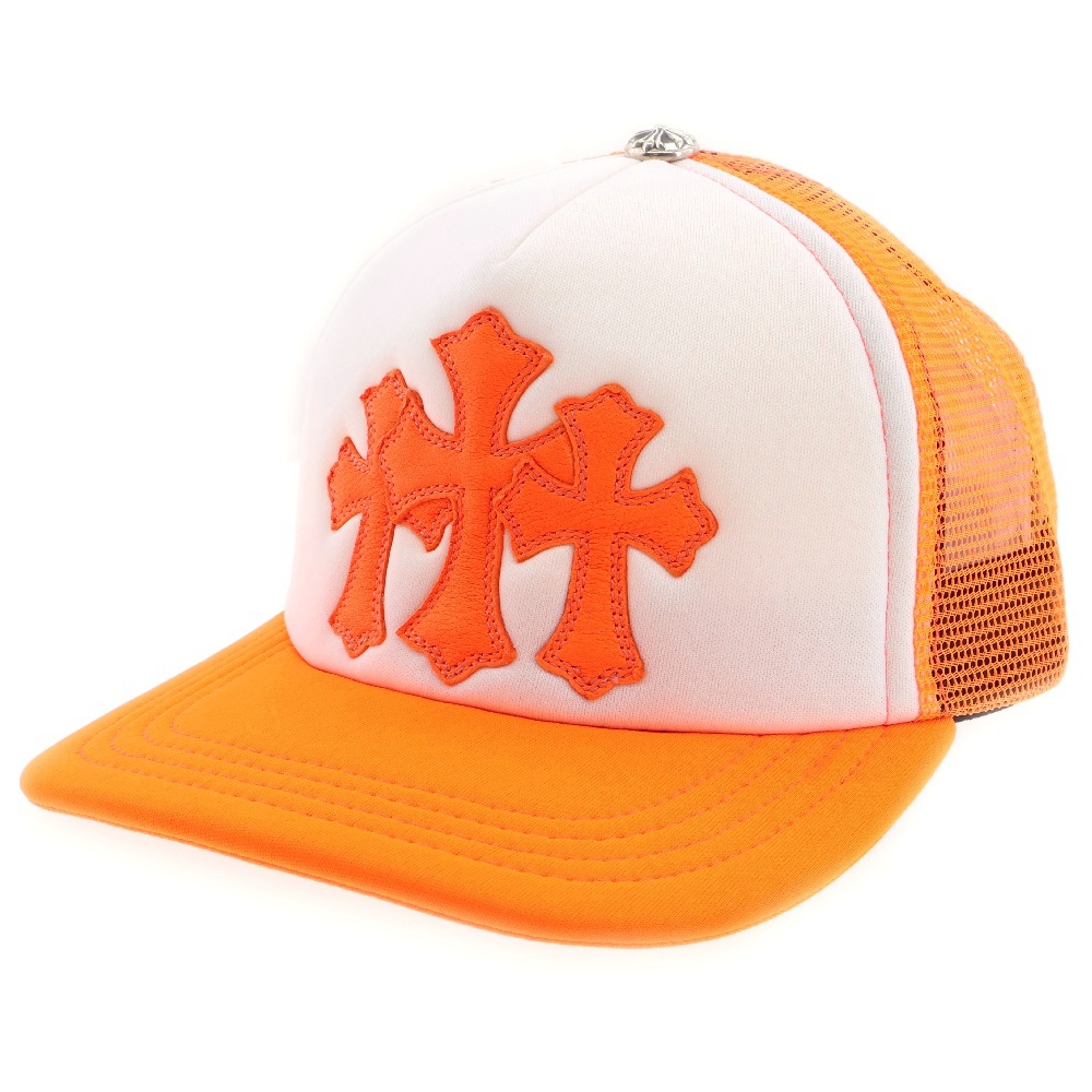 TRUCKER CAP セメタリークロス レザーパッチトラッカー メッシュキャップ 帽子 ホワイト/オレンジ/シルバー Sランク