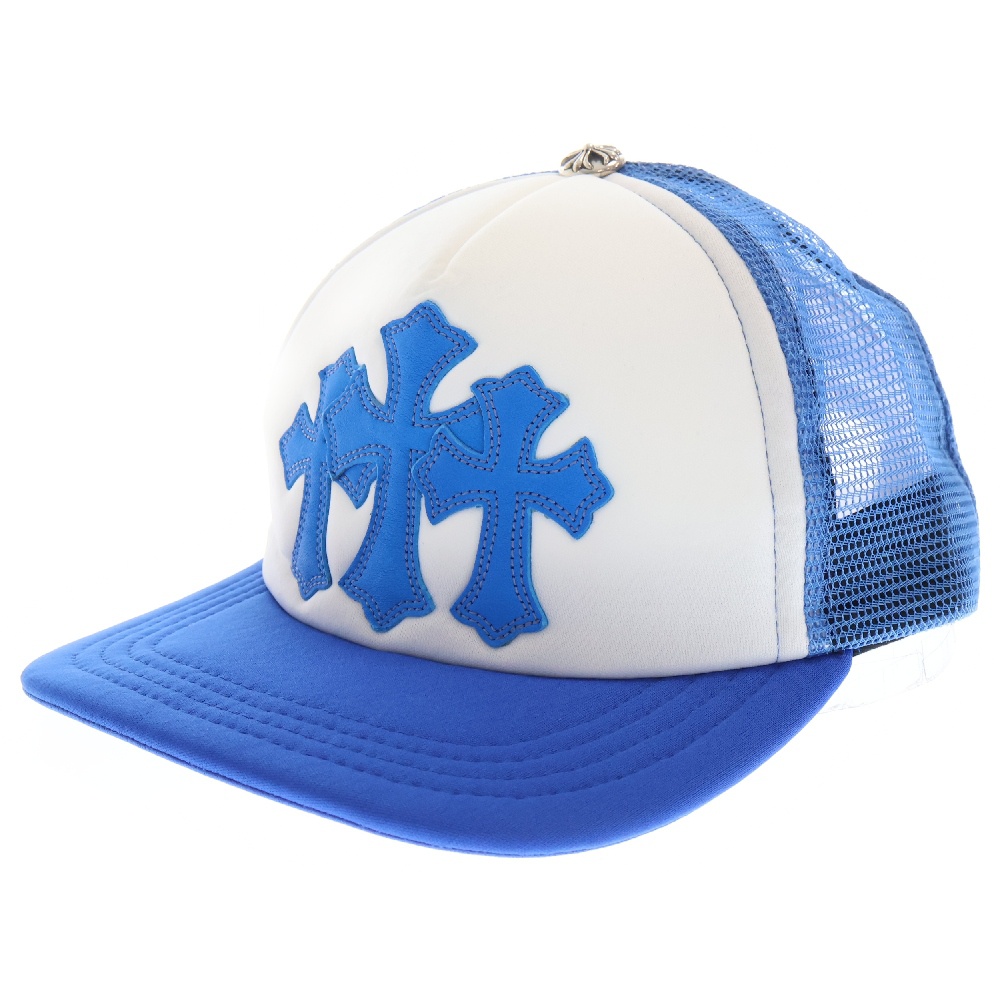TRUCKER CAP レザークロスパッチトラッカー セメタリーレザーパッチクロスボール付き メッシュキャップ ブルー Aランク