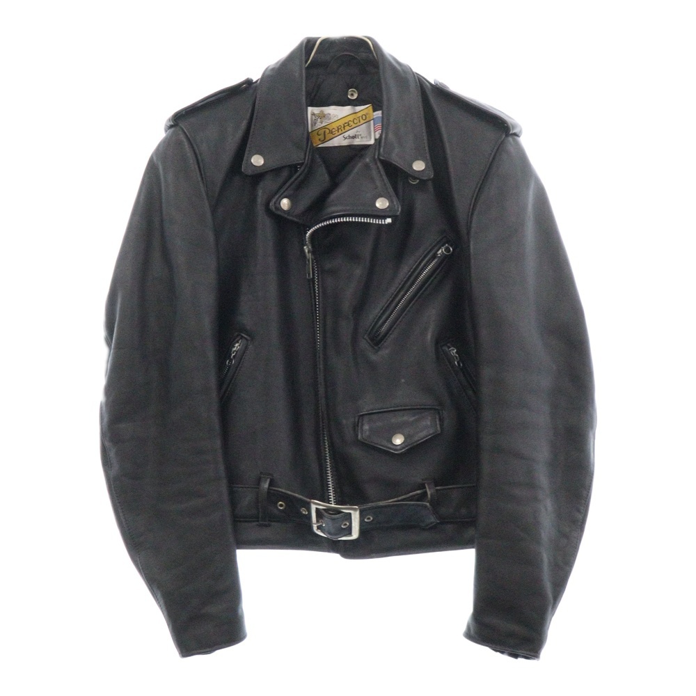 80S VINTAGE PERFECTO ヴィンテージ パーフェクト 袖IDEALジップ キルティング 中綿ライニング レザー ライダースジャケット ブラック Bランク