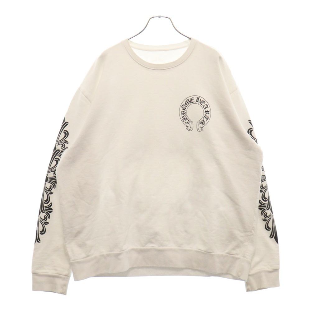 SWTSHRT PLVR バックホースシューフローラルプリント スウェット 長袖 ホワイト コットン トレーナー #L Bランク