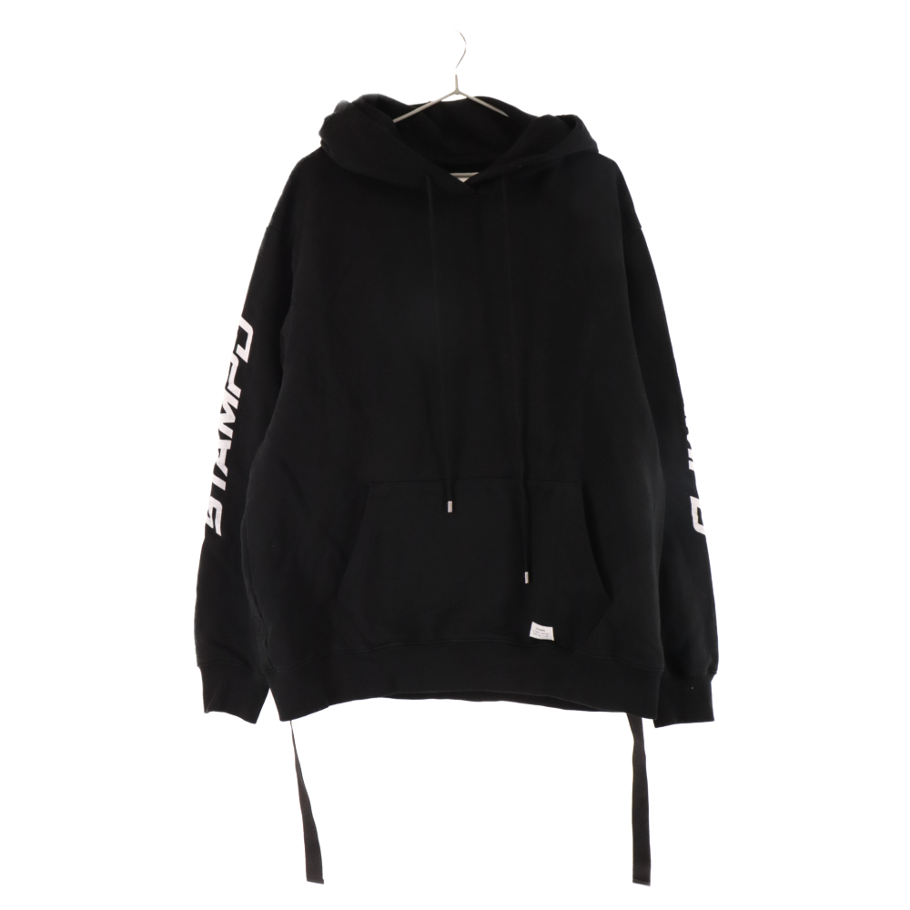 SEBRING STRAP HOODIE アームロゴプリント プルオーバーパーカー ブラック Bランク