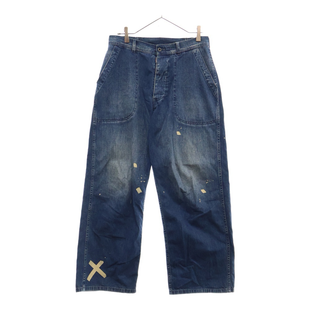 24SS ヴィンテージ ディストレスト ペンキデザイン デニムパンツ ジーンズ インディゴ S50KA0646 Aランク