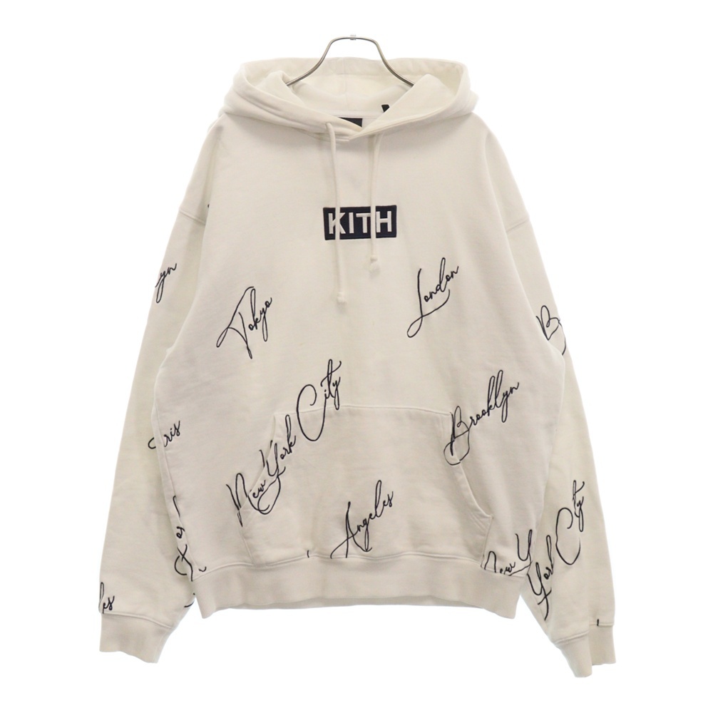 City Script Hoodie シティー スクリプトボックスロゴプルオーバーパーカー ホワイト Bランク