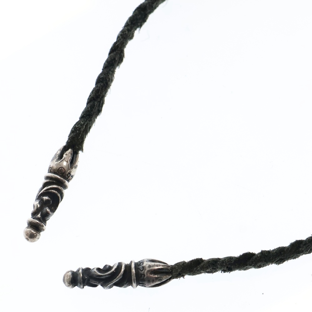 LEATHER BRAID スクロールレザーブレード ネックレス ブラック/シルバー Bランク