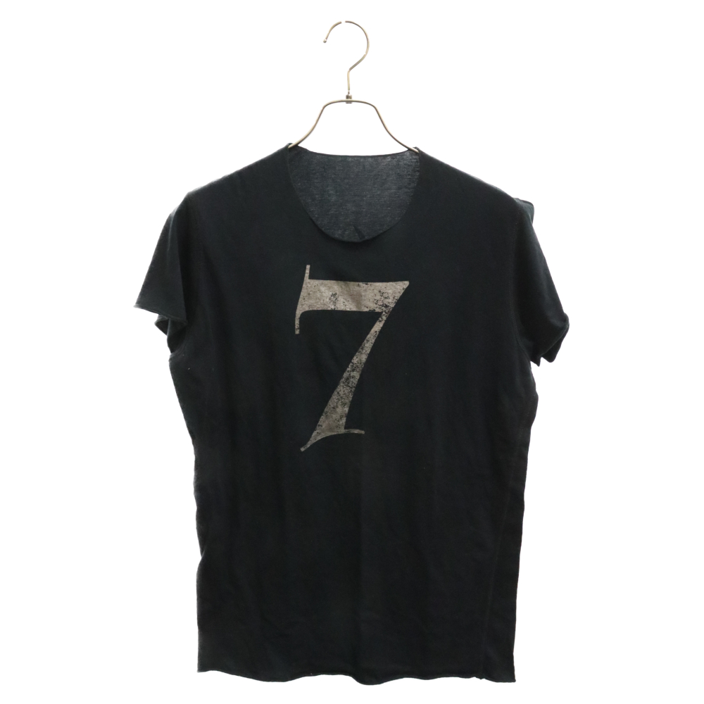 ナンバープリント 切りっぱなし 半袖クルーネックTシャツカットソー ブラック Bランク