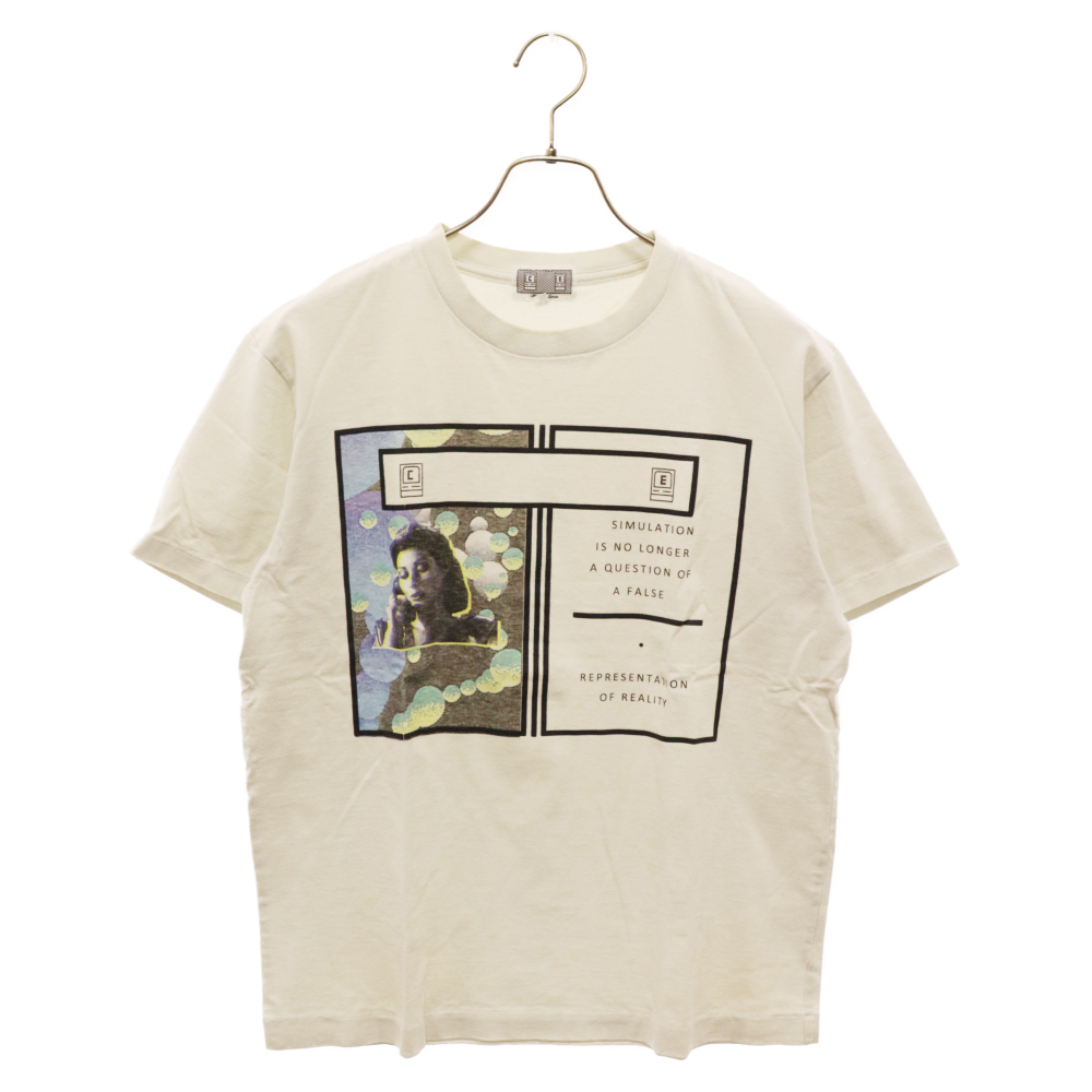 グラフィックプリント クルーネック半袖Tシャツカットソー ホワイト Bランク