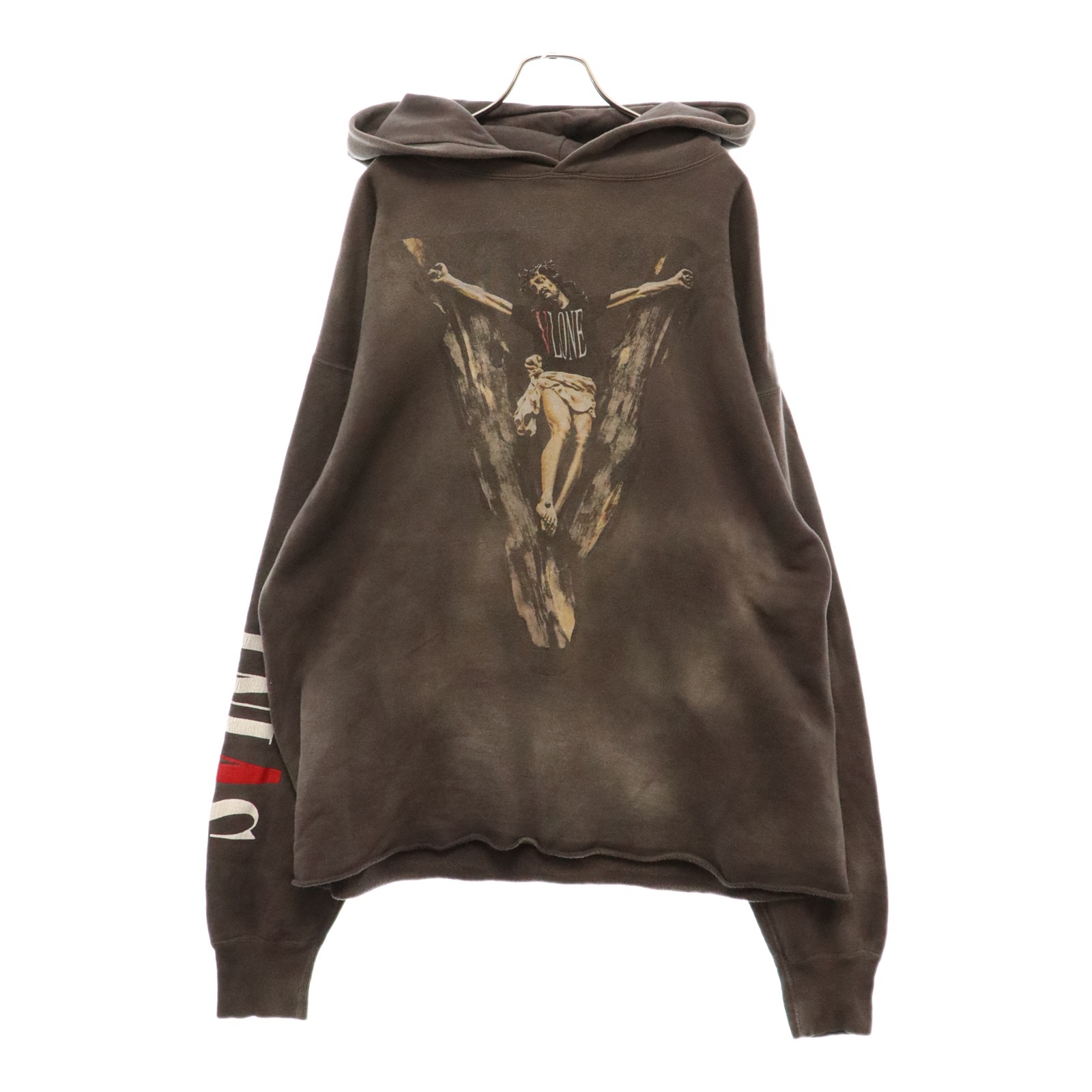 22SS ×VLONE ヴィーロン ヴィンテージ加工プルオーバースウェットパーカー SM-S22-0000-070 チャコールグレー Aランク