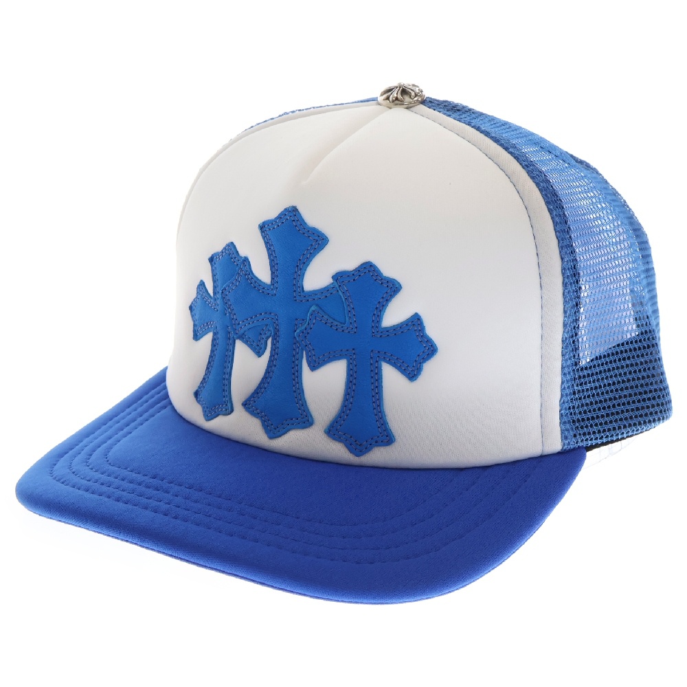 TRUCKER CAP セメタリークロス レザーパッチトラッカー メッシュキャップ 帽子 ホワイト/ブルー/シルバー Sランク