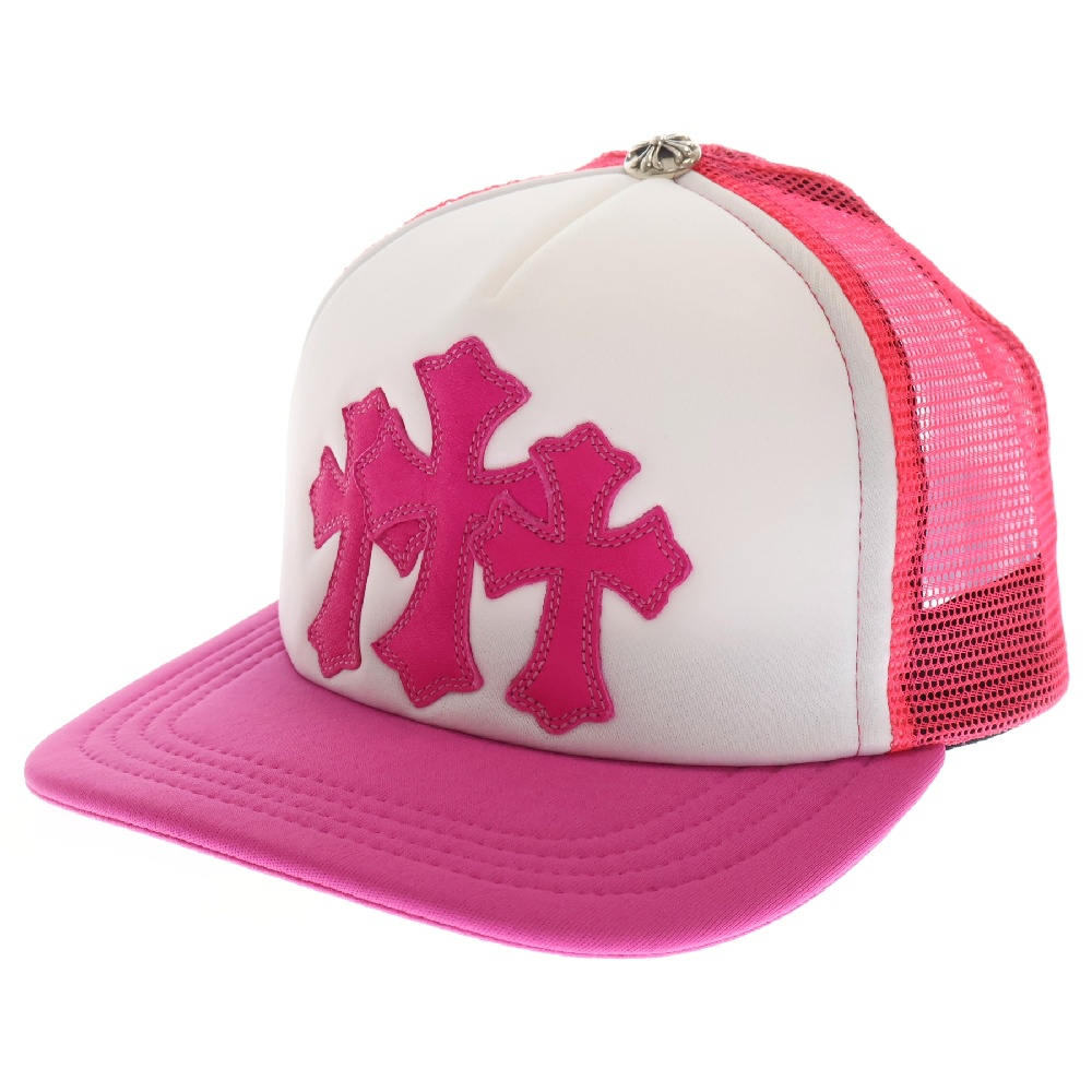 TRUCKER CAP セメタリークロス レザーパッチトラッカー メッシュキャップ 帽子 ホワイト/ピンク/シルバー Sランク