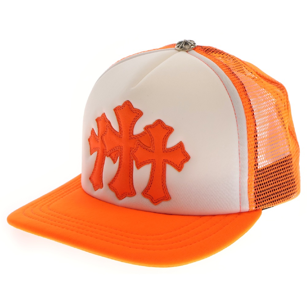 TRUCKER CAP セメタリークロス レザーパッチトラッカー メッシュキャップ 帽子 ホワイト/オレンジ/シルバー Sランク