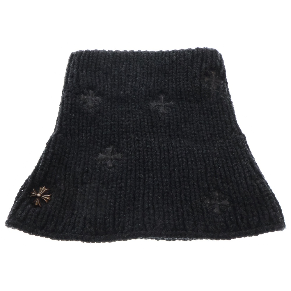 CHパッチ付きカシミアニットネックウォーマーブラック/シルバー Bランク