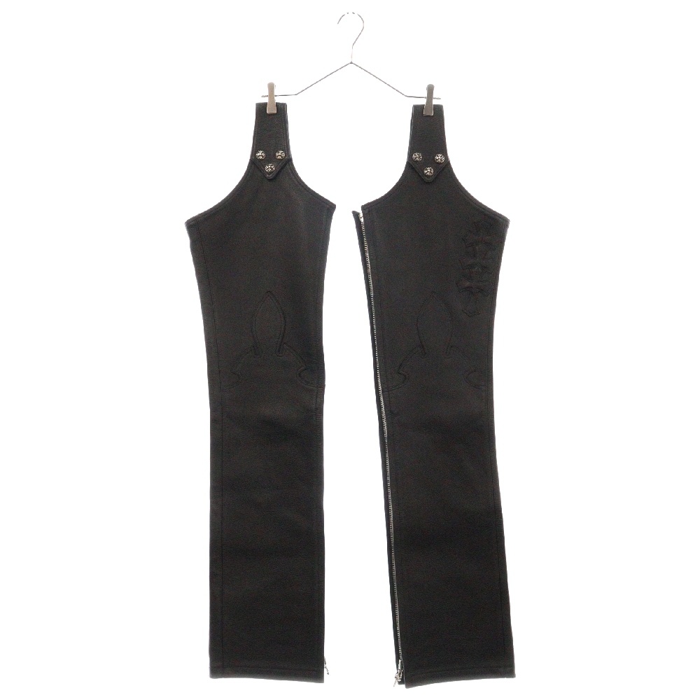 クロスボールボタン サイドダガージップ フレアニー レザーチャップス クロスパッチ リップアンドタン カスタムオーダー ブラック/シルバー Bランク