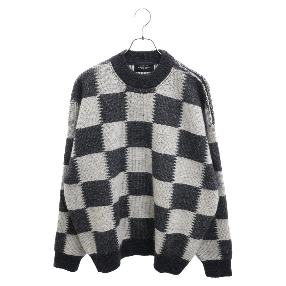 23AW Checkered Flag Crewneck sweater チェッカード ウール モヘア クルーネック トーニット セータートーレナー ブラック/グレー US2363 Sランク