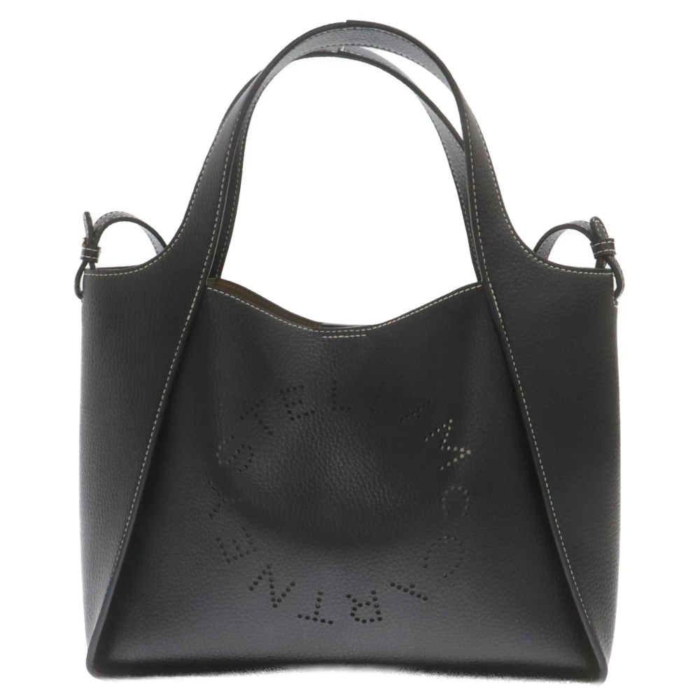 ヴィガンオルター ミニポーチ付き レザーハンドバッグ ブラック Aランク