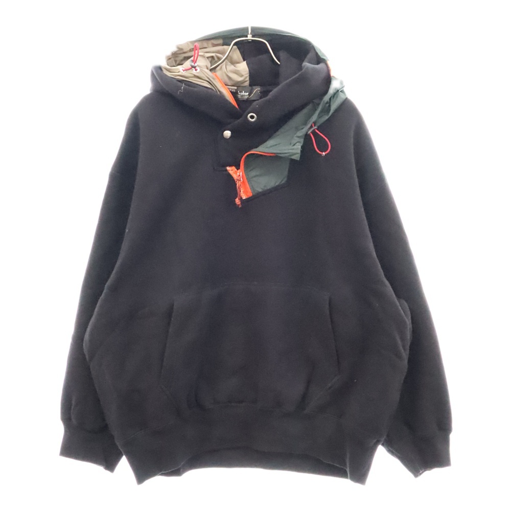 22AW ナイロン切り替え プルオーバーフーディー スウェット パーカー ブラック／カーキ 22WCM-T08206 Bランク