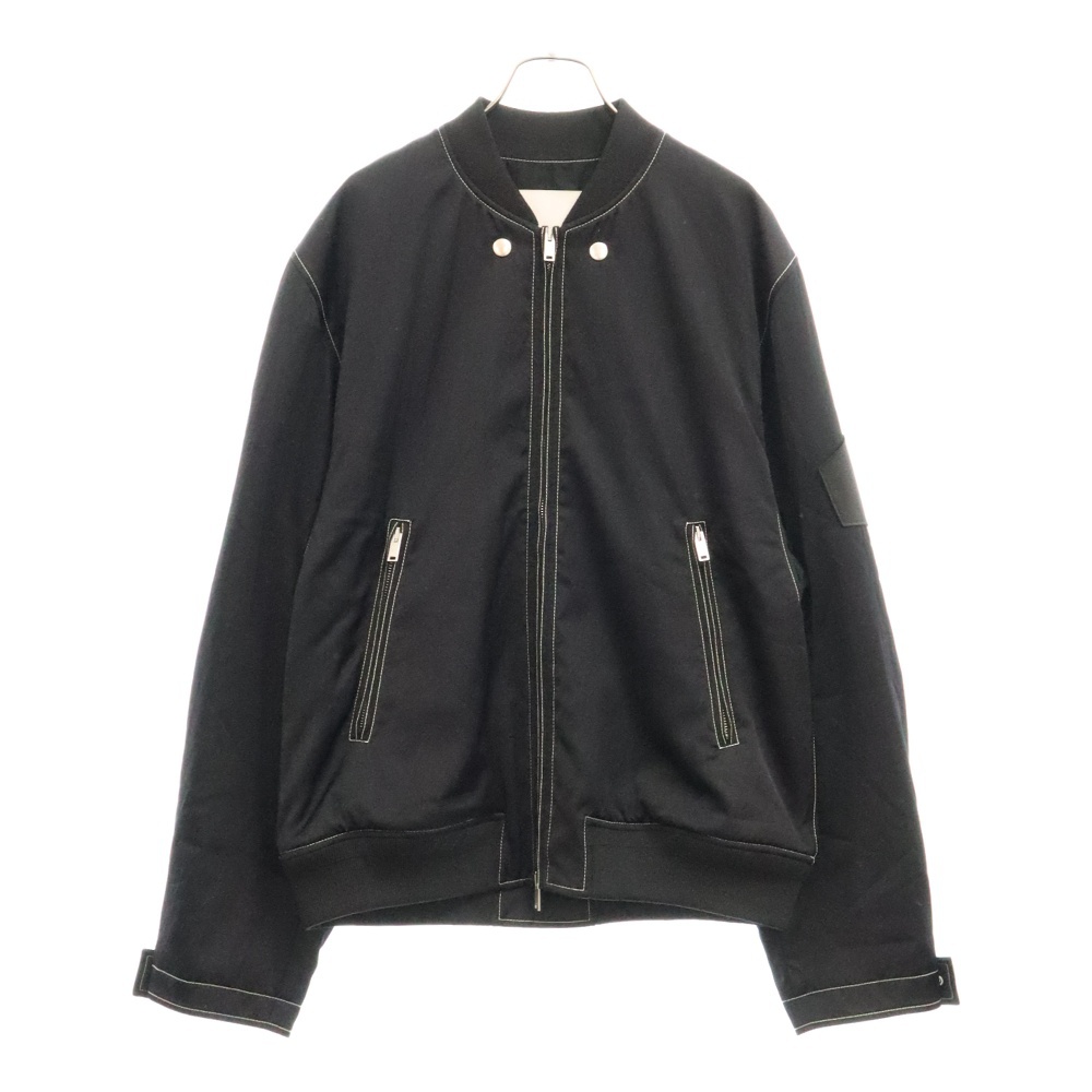 21SS レーヨンナイロン混 アームワッペン付き ジップアップブルゾン ボンバージャケット MA-1 ブラック JSMS420533MS39060011 Aランク