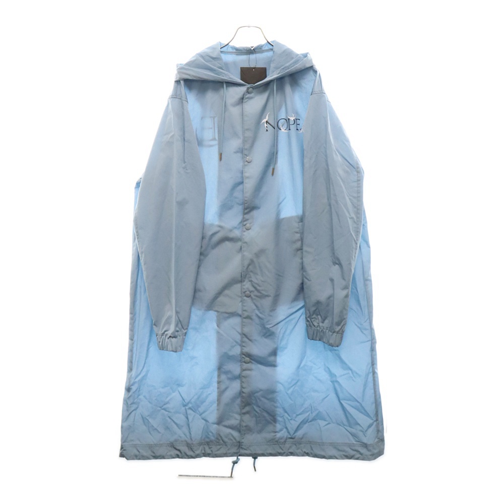 24SS Nylon Long jacket NOPEプリント フロントボタン フーデッド ナイロン ロングコート ジャケット ライトブルー UC1D4305-2 Aランク