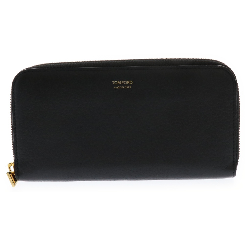 T LINE ZIP CONTINENTAL WALLET ラウンドジップ レザー ロングウォレット 長財布 ブラック Aランク