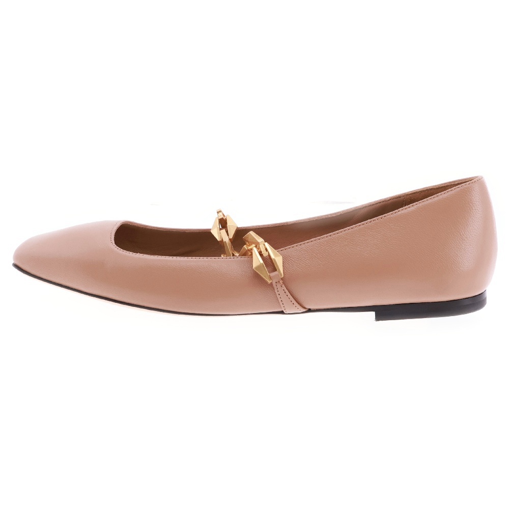 DIAMOND TILDA FLATS IN TAN コンテンポラリー スクエアトゥ ゴールドチェーン フラットパンプス ベージュ レディース Sランク