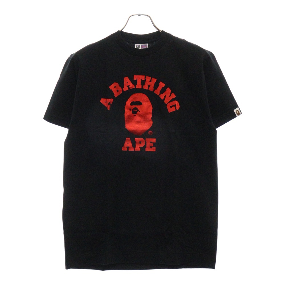 カレッジロゴ 赤箔 メタリック クルーネックコットン半袖Tシャツ ブラック/レッド Sランク