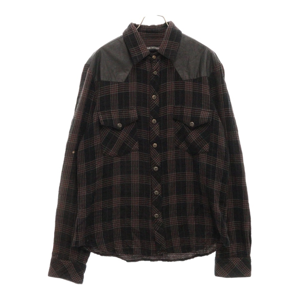 GAUZE SHIRT フローラルボタン ウエスタンガーゼチェック 長袖シャツ レッド Bランク