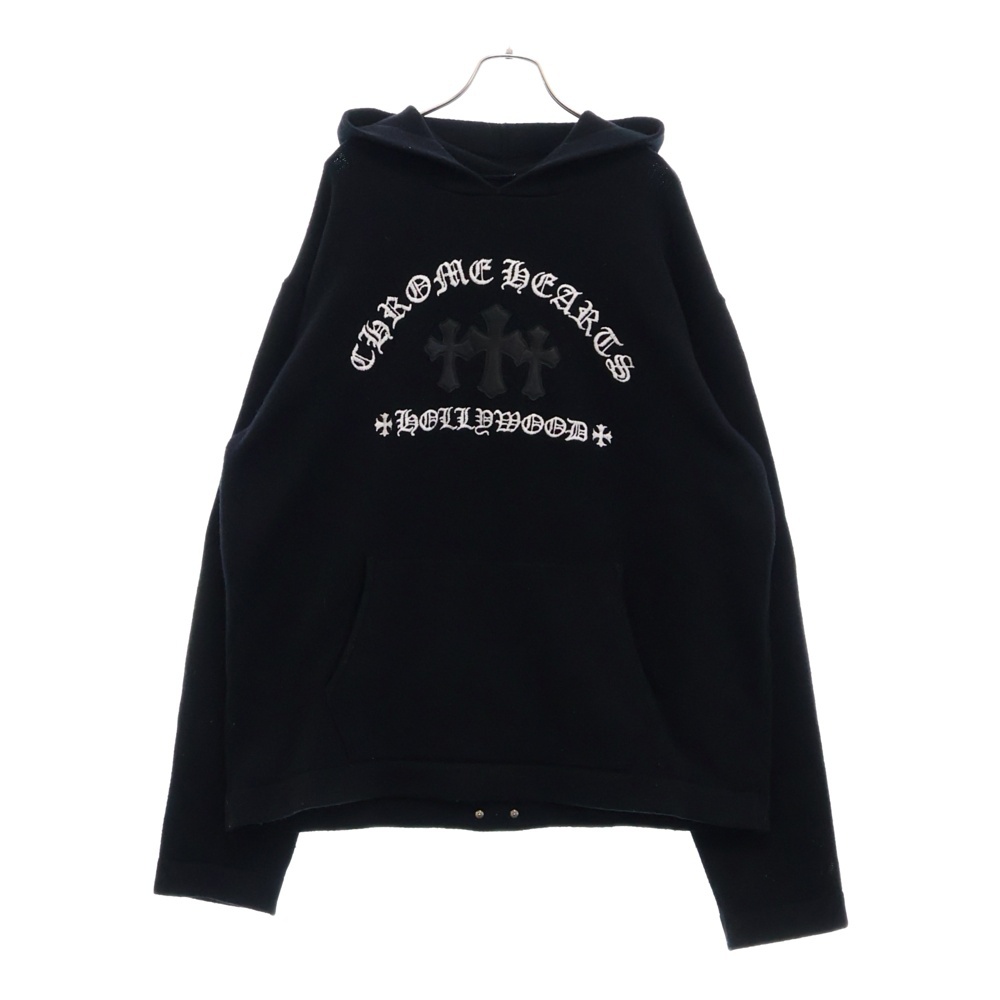 SAILIN ON HD PLVR CHSMR ロゴ刺繍セメタリークロスパッチカシミヤニットプルオーバーパーカー ブラック Bランク