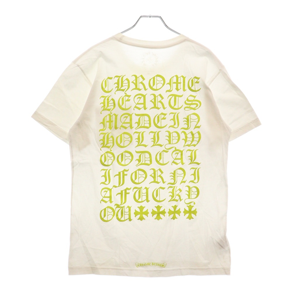 CH T-SHRT 1 バック英字プリント ポケット 半袖Tシャツ カットソー ホワイト/イエロー Bランク