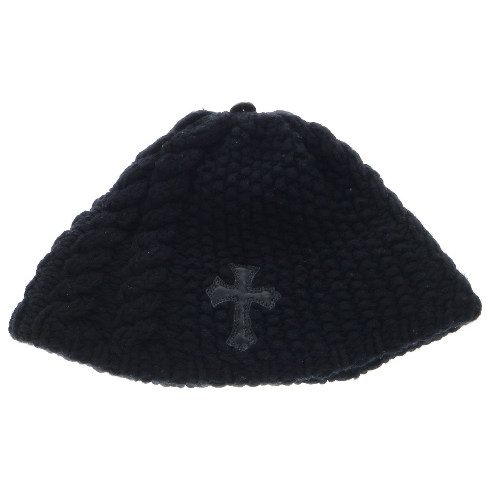 MOSS CABLES HAND/KNIT ケーブルモス クロスパッチ クロスボール カシミヤ ビーニー ニット帽 ニットキャップ ブラック Bランク