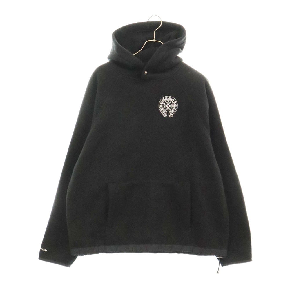 CHROME HEARTS クロスボタンホースシュー刺繍フリースパーカー黒L 