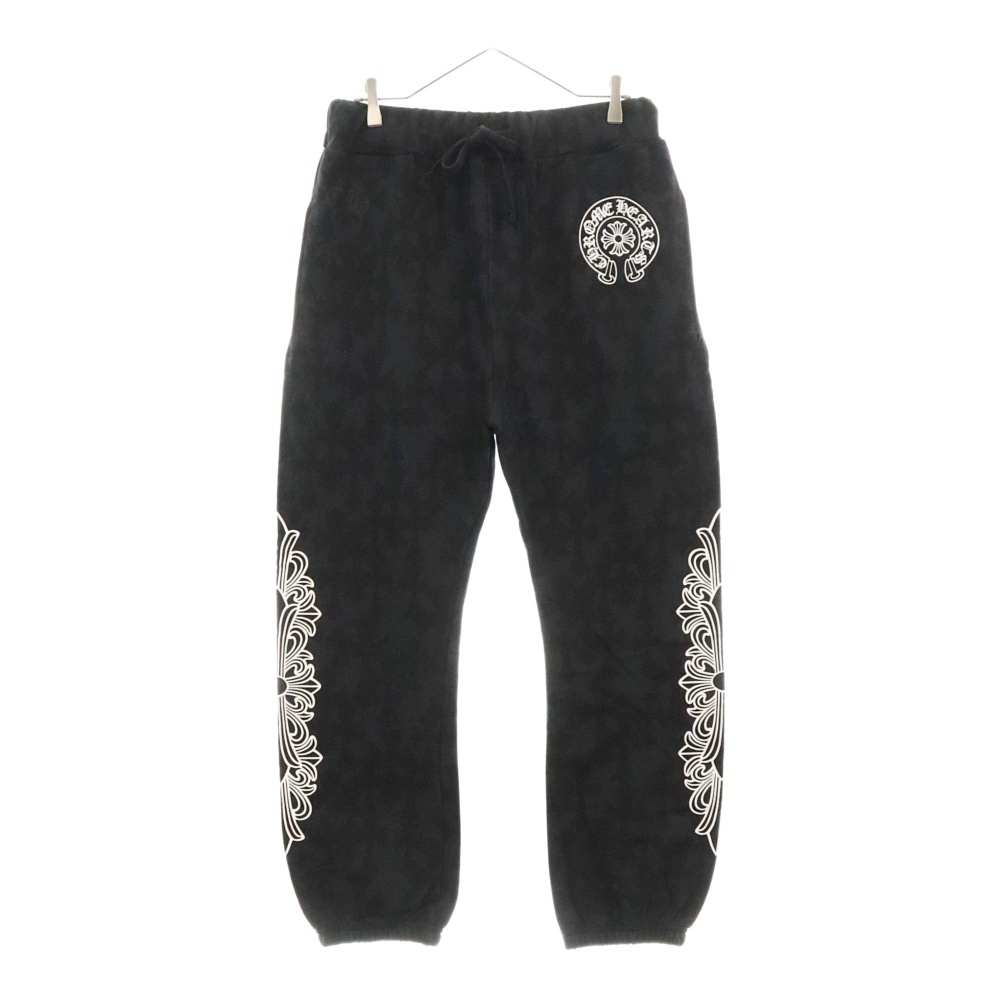 24SS Graveyard Cemetery Cross Sweat Pants グレイブヤードセメタリークロススウェットパンツ 総柄 フローラルプリント ブラック Aランク