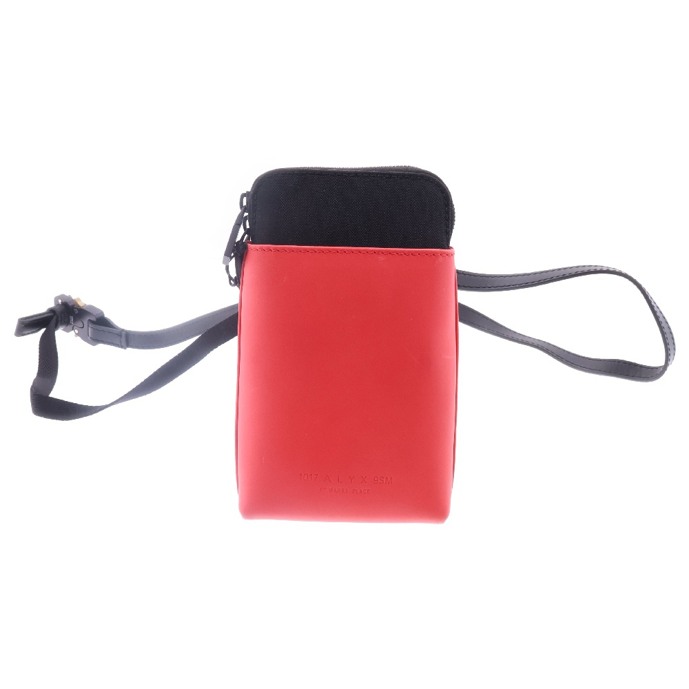NEW PHONE BUCKLE BAG AXUSB0027FA01 レザー 携帯ポーチ ミニショルダーバッグ レッド/ブラック バックルデザイン Sランク