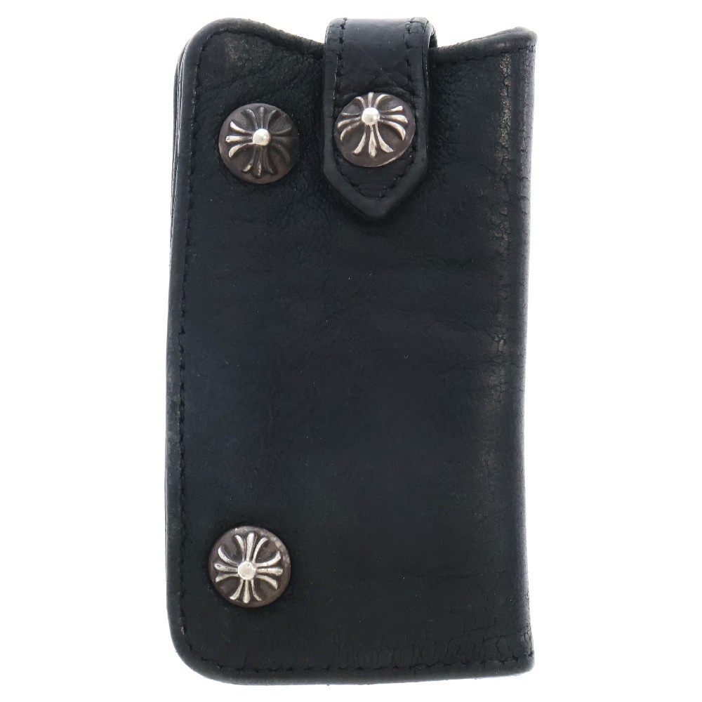 KEY CASE クロスボールボタンレザーキーケース ブラック/シルバー Bランク