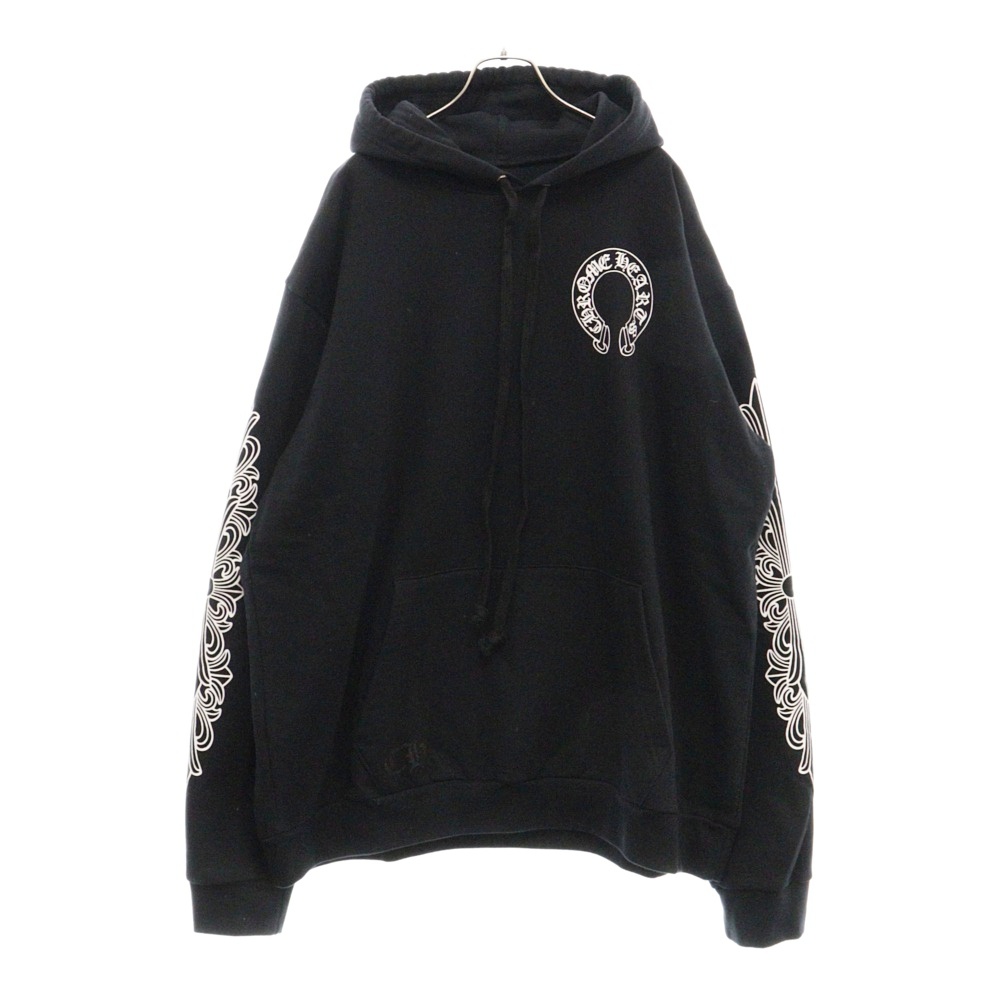 HORSESHOE PULLOVER HOODIE ホースシュープリント アームフローラル スウェットプルオーバーパーカー ブラック Aランク