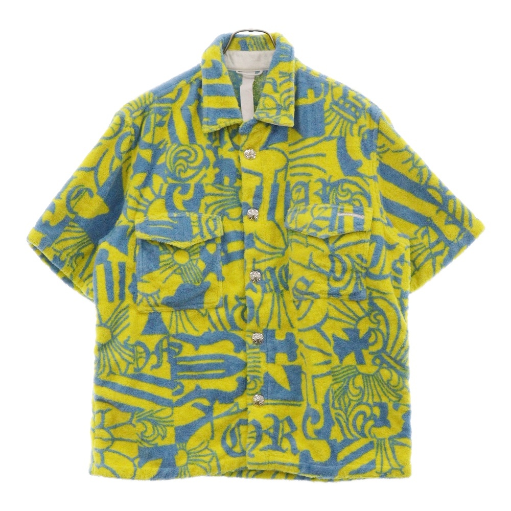 CRS BUTTON PILE SS SHIRT クロスボタンパイル地総柄半袖シャツ イエロー/ブルー Aランク