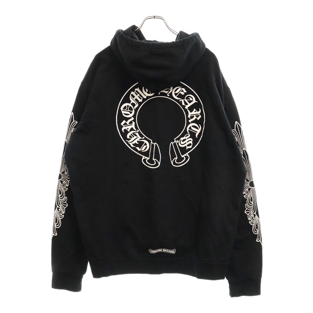 HORSESHOE PULLOVER HOODIE ホースシュープリント アームフローラル スウェットプルオーバーパーカー ブラック Aランク
