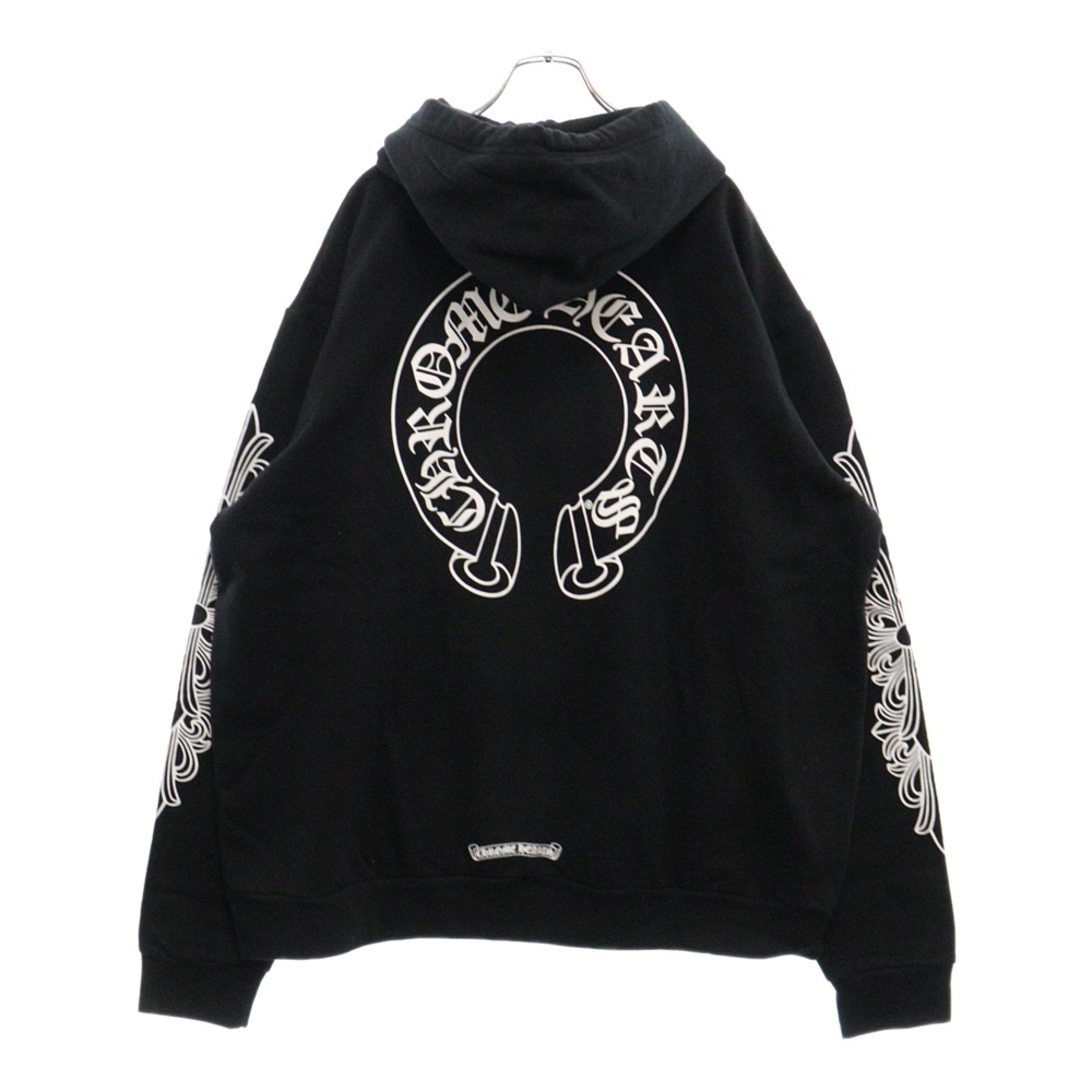 SWTSHRT PLVR バックホースシュー袖フローラルクロスプルオーバーパーカー ブラック ※国内レシート付き Sランク