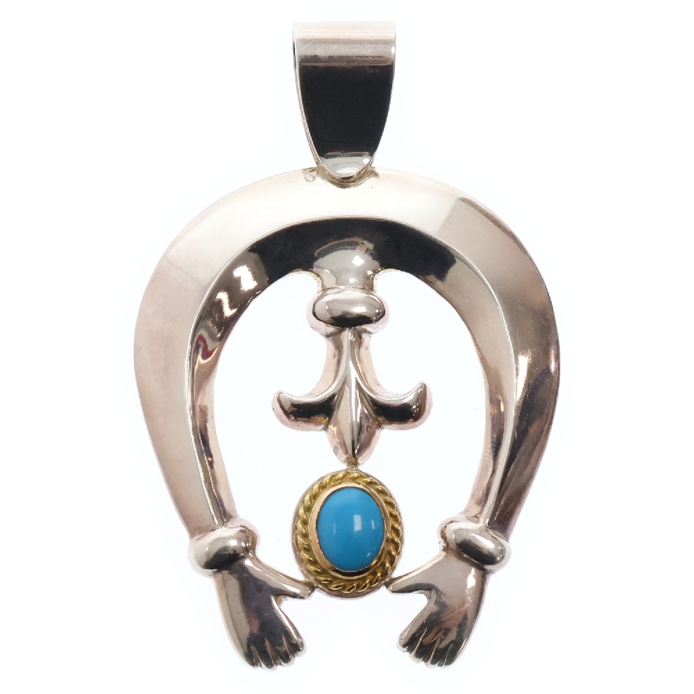 金縄ターコイズ付きナジョーネ 特大 ネックレストップ シルバー/ゴールド Aランク