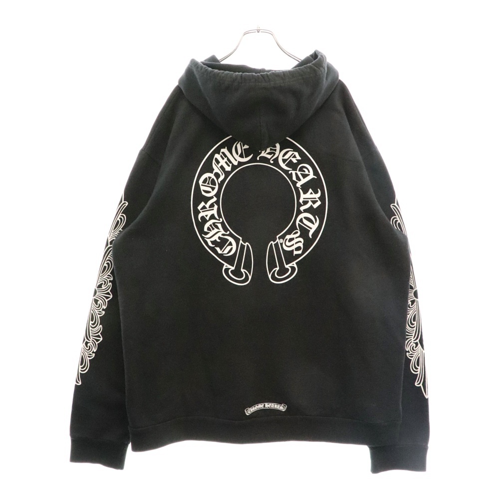 HORSESHOE PULLOVER HOODIE ホースシュープリント アームフローラル スウェットプルオーバーパーカー ブラック/ホワイト Bランク