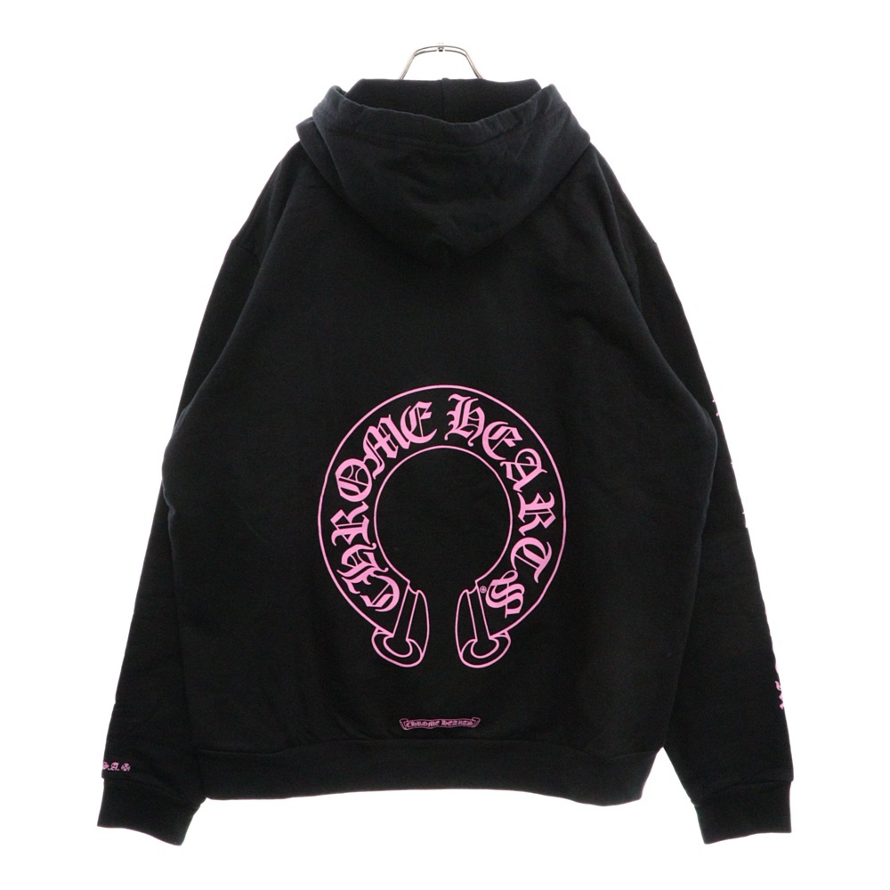 WWW.CHROMEHEARTS.COM HOODIE オンライン限定ホースシューバックプリント プルオーバーパーカー ブラック/ピンク Bランク