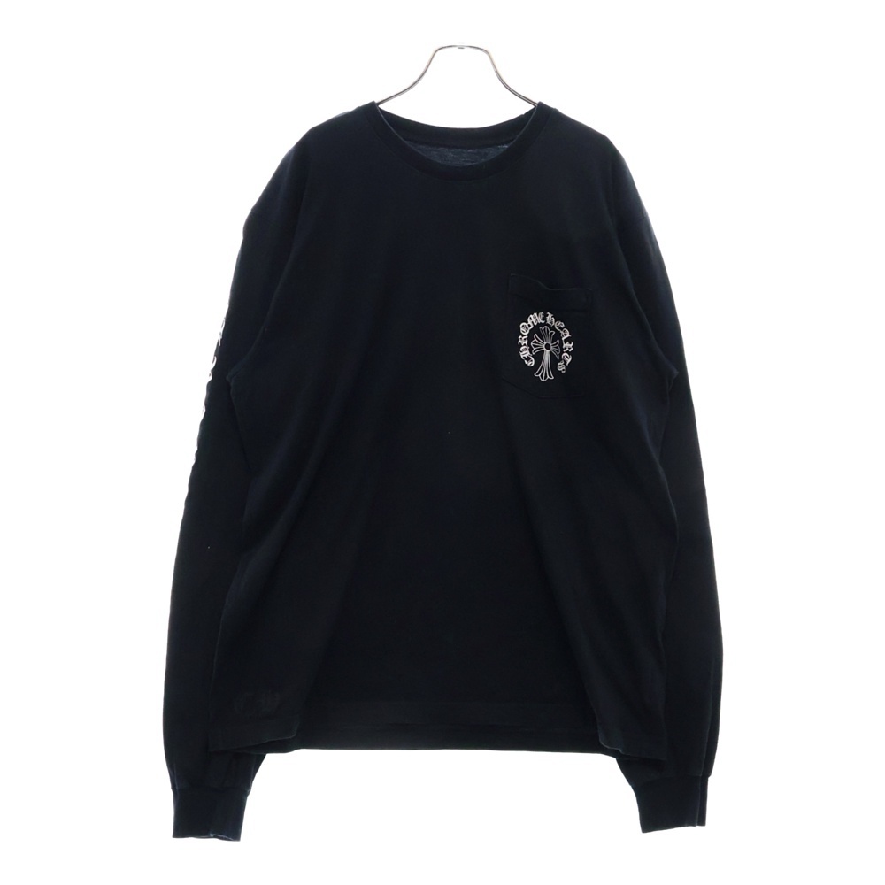 BACK PRINT CROSS LOGO L/S バックプリント 袖ワッペン 長袖Tシャツ クルーネックポケットカットソー ブラック Bランク