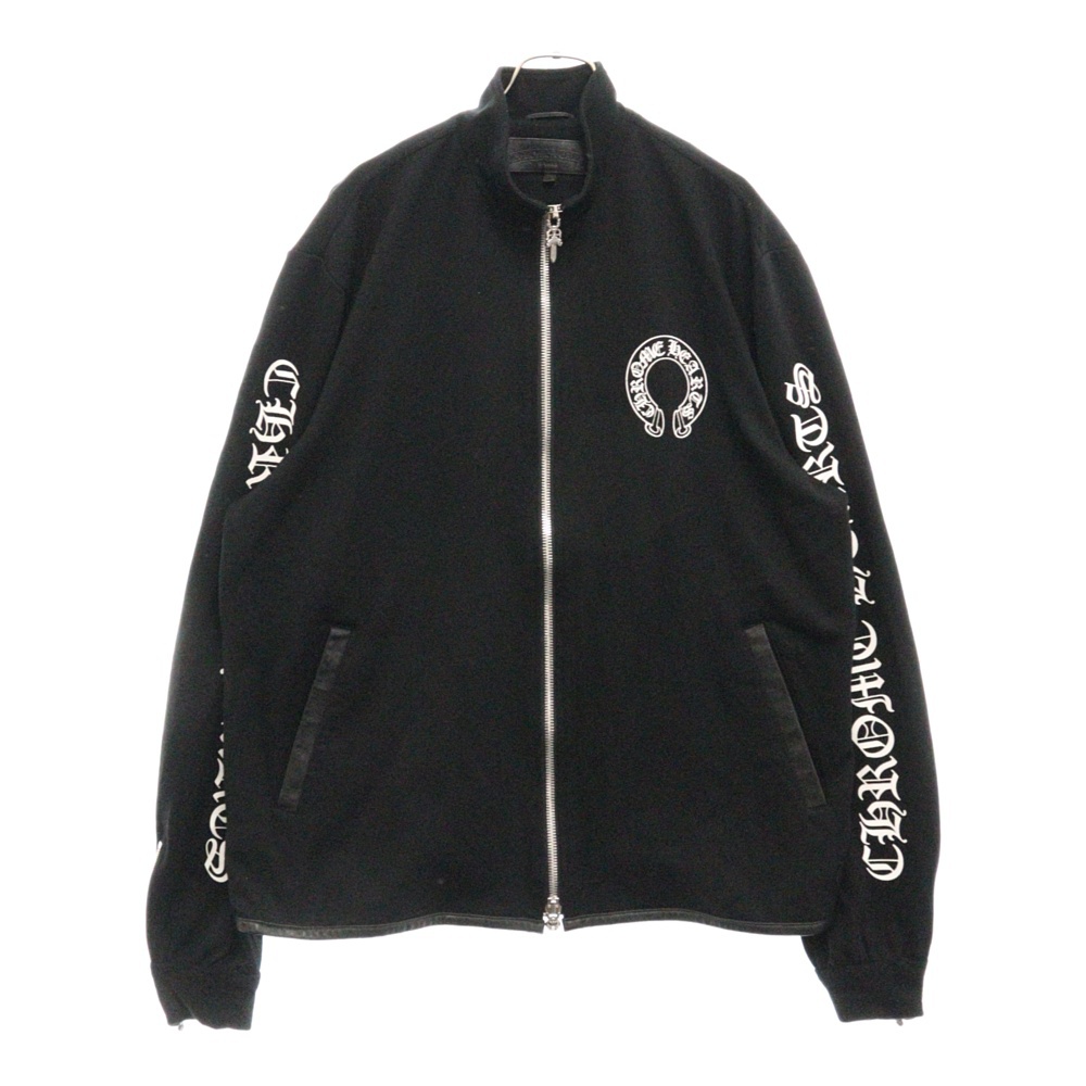 TRACK JACKET トラックジャケット レザー切替カシミヤ混ダガージップジャージ ジップアップブルゾン ブラック Bランク