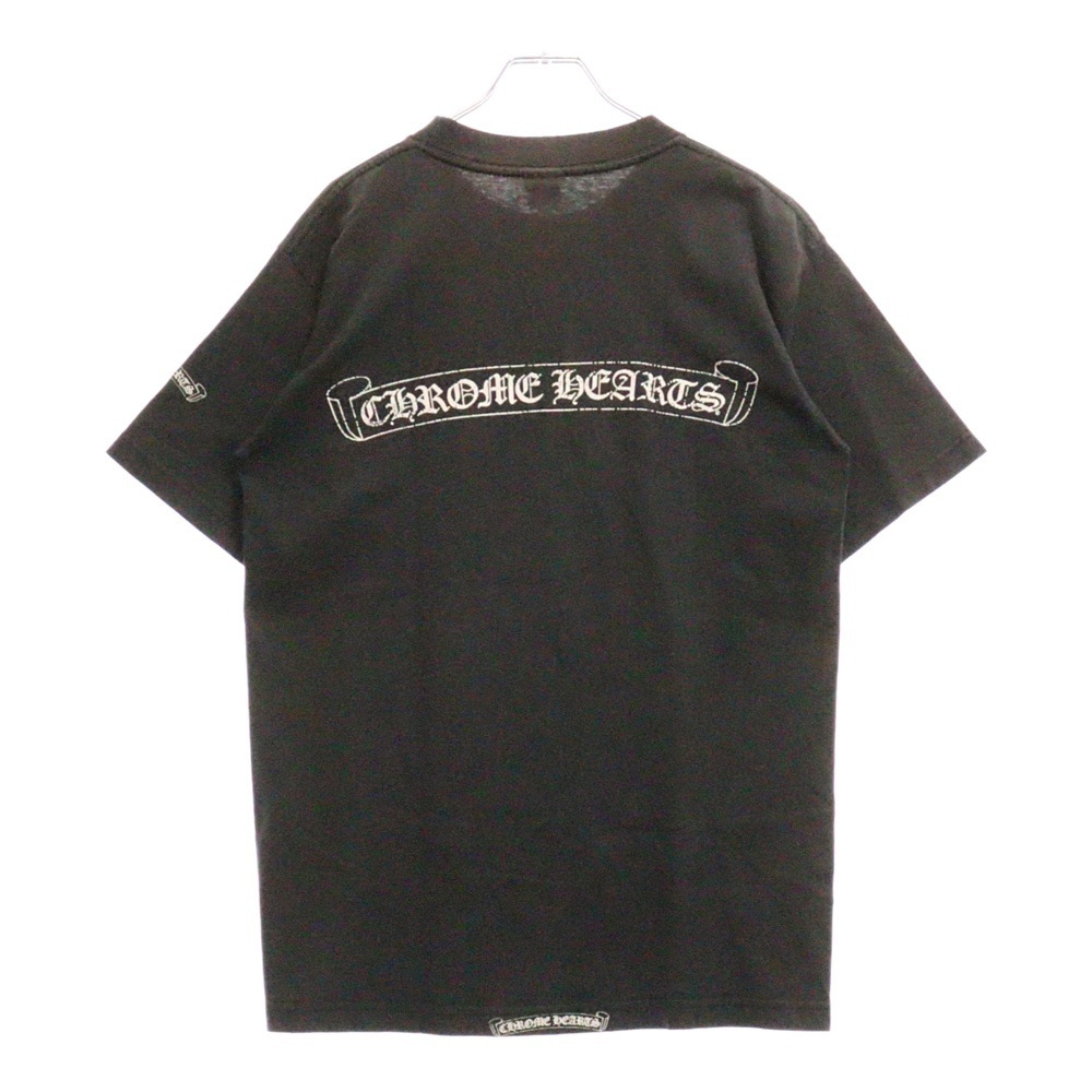 OLD CH T-SHRT 3 ネックロゴ 胸ポケットダガー バックスクロールラベルプリント 半袖Tシャツ カットソー ブラック Cランク