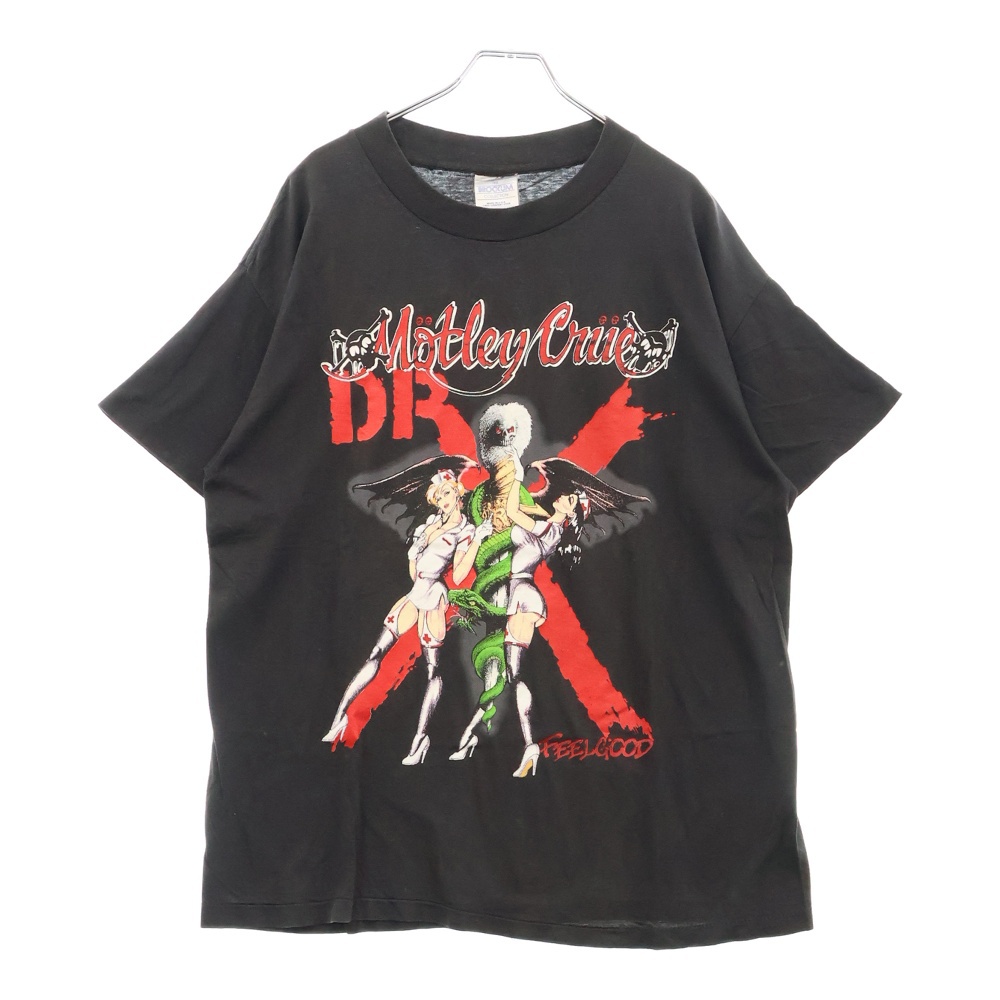 90S MOTLEY CRUE DR. FEELGOOD TOUR モトリークルー 両面プリント 半袖Tシャツ ブラック Cランク
