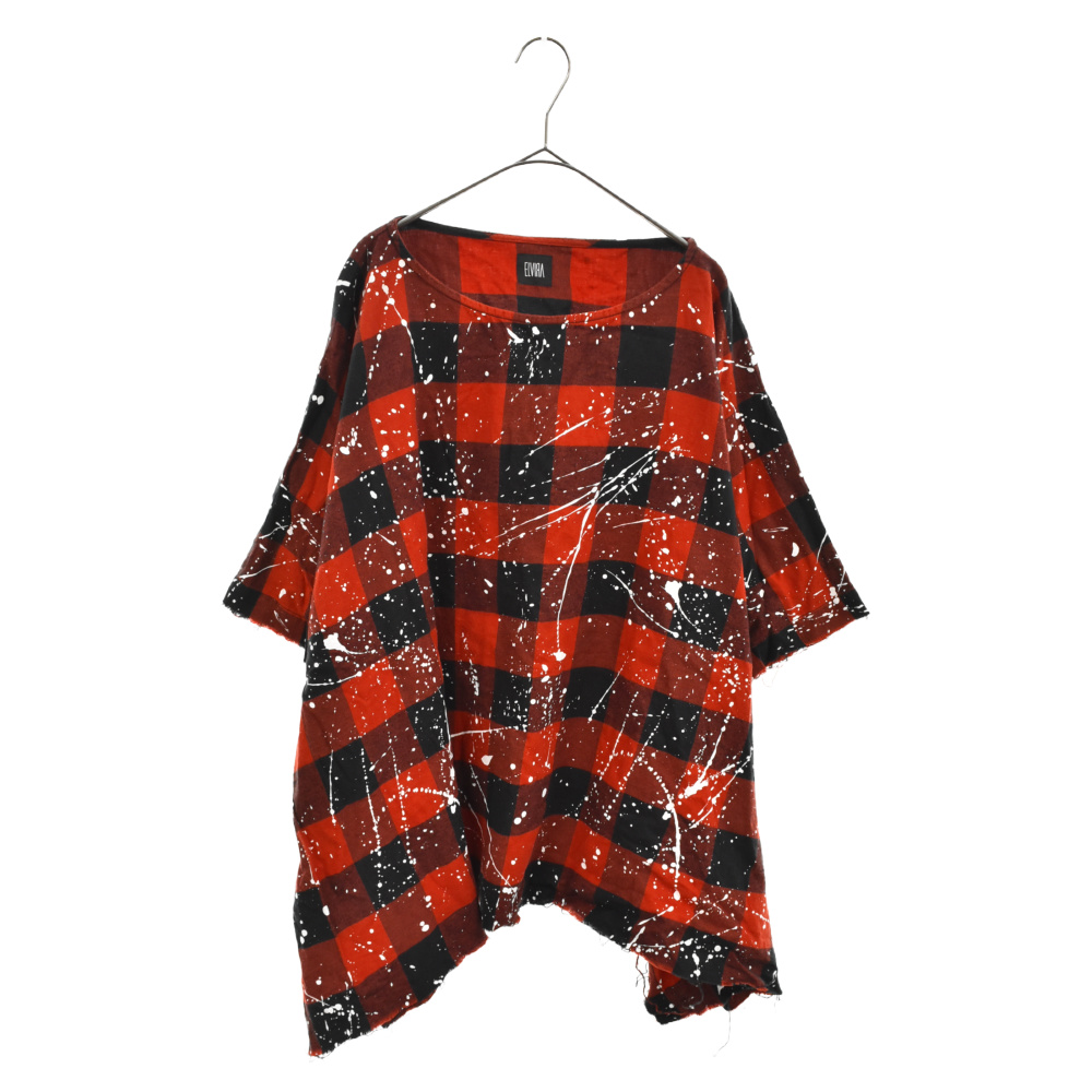 ペイント加工オーバーサイズ半袖ポンチョ レッド ABランク