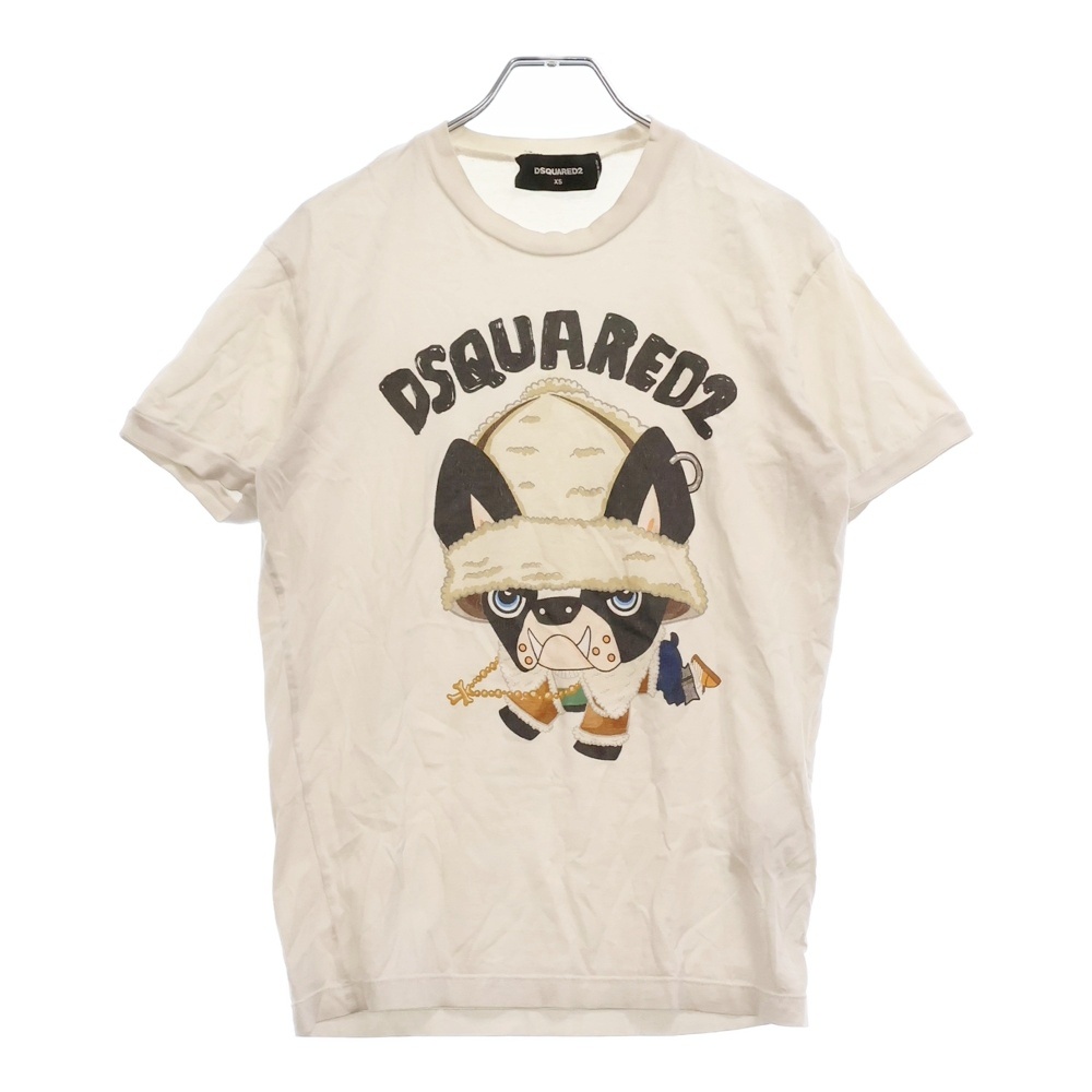 19SS DOG PRINT T-SHIRT フロントロゴクルーネック半袖Tシャツカットソー ホワイト S74GD0543 S22427 Bランク