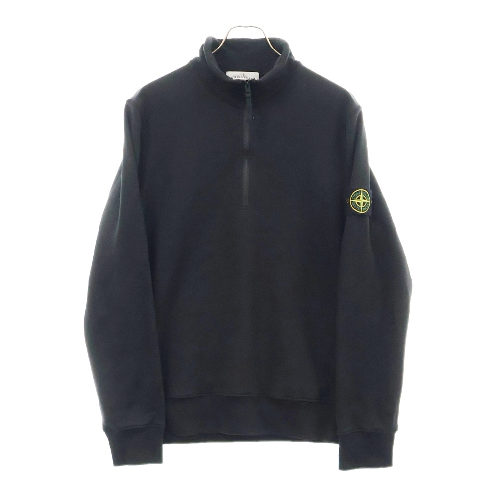 24SS Organic Cotton Fleece 袖ロゴワッペン付 ハーフジップ コットン 長袖スウェット ブラック 801561951 A0029 Bランク